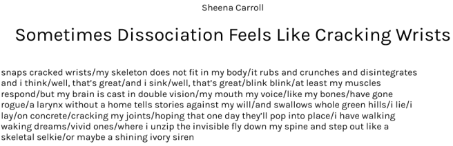 Sheena Carroll - Sometimes Dissociation Feels Like Cracking Wrists